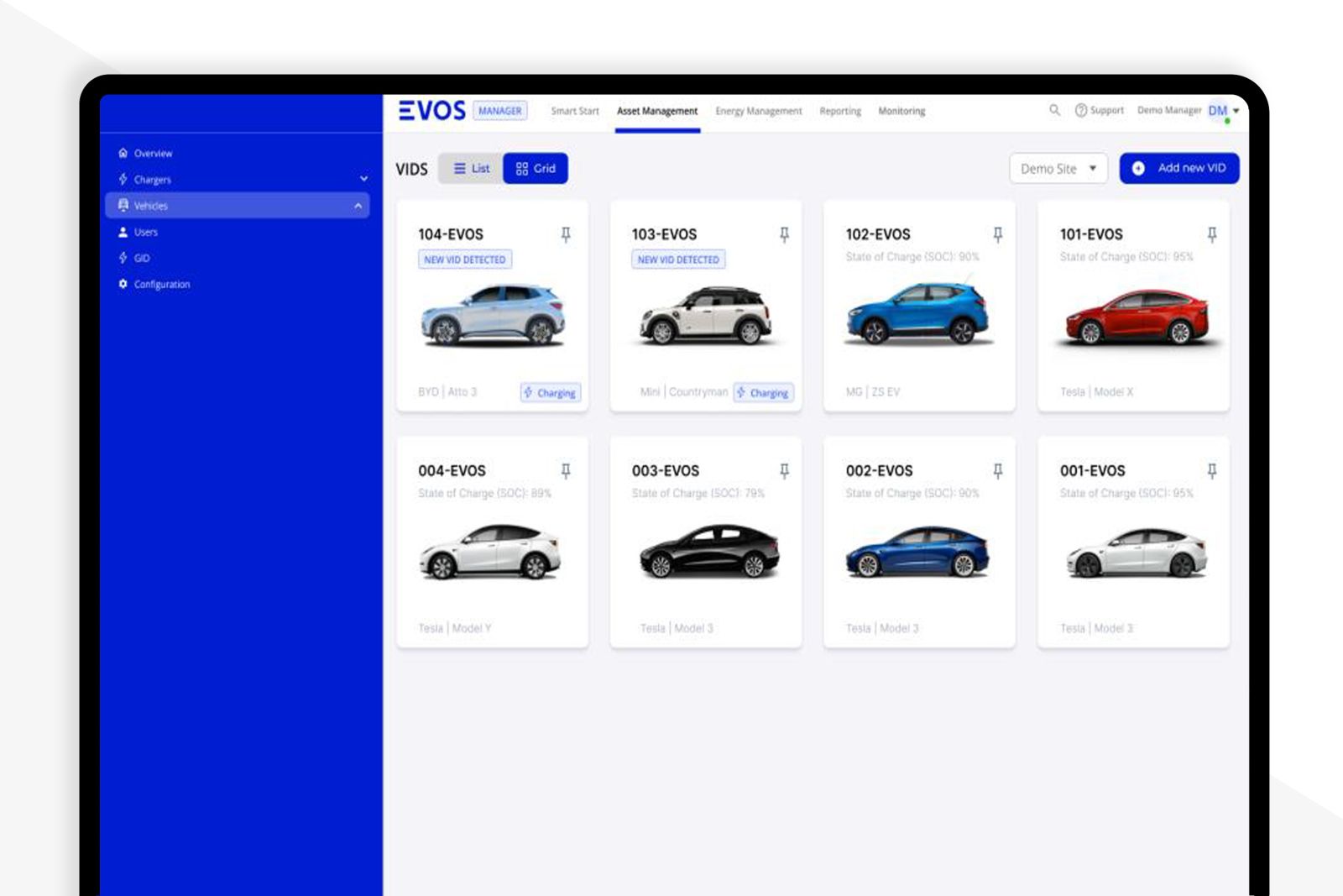 EVOS VID can Monitor a whole EV fleet battery state in one screen